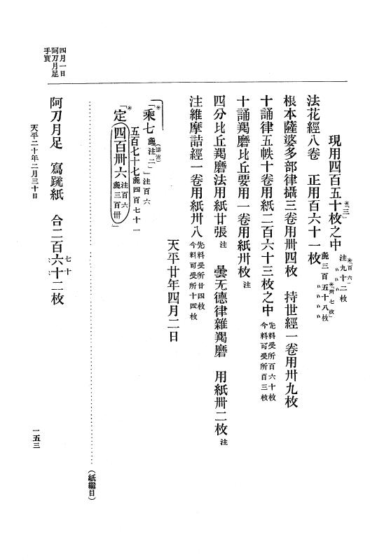 『大日本古文書』 編年文書 10 （追加四）天平２０年～天平感宝元年 p.153