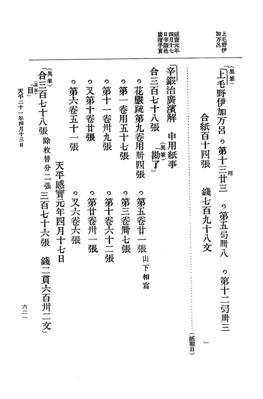 『大日本古文書』 編年文書 10 （追加四）天平２０年～天平感宝元年 p.621