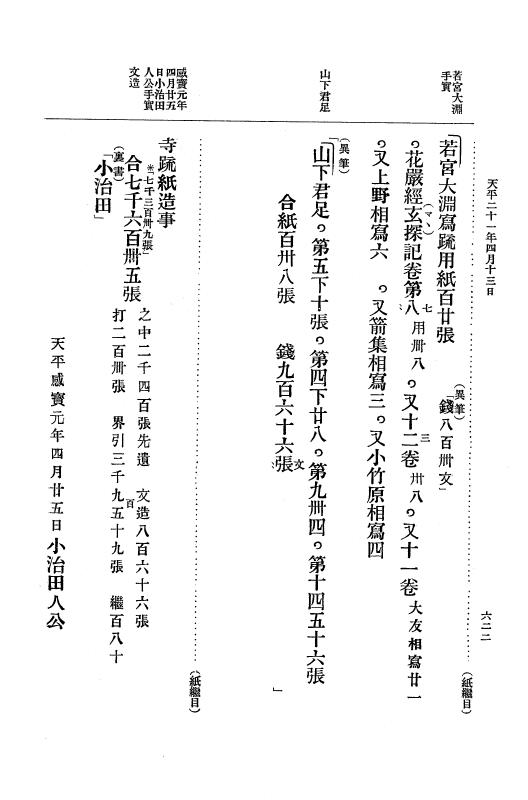 『大日本古文書』 編年文書 10 （追加四）天平２０年～天平感宝元年 p.622