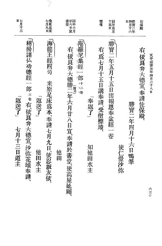 『大日本古文書』 編年文書 10 （追加四）天平２０年～天平感宝元年 p.630