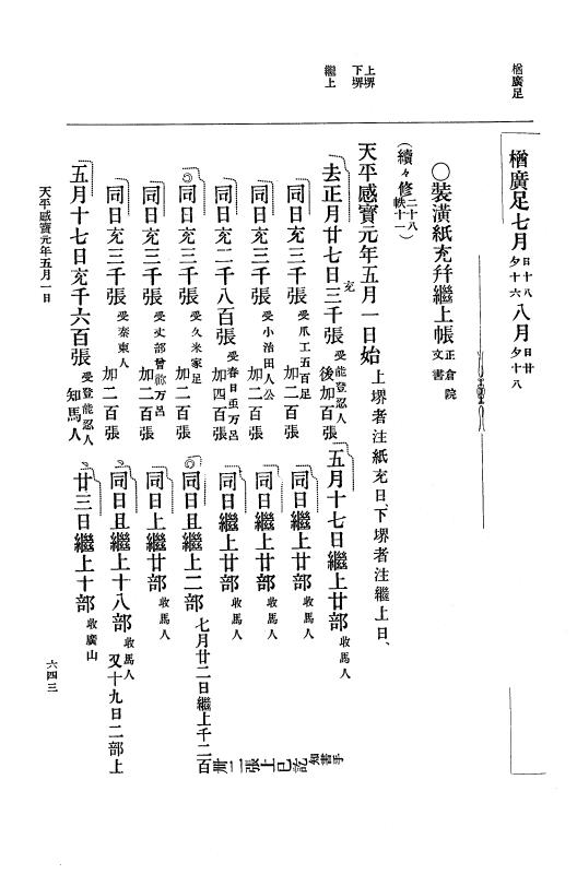 『大日本古文書』 編年文書 10 （追加四）天平２０年～天平感宝元年 p.643