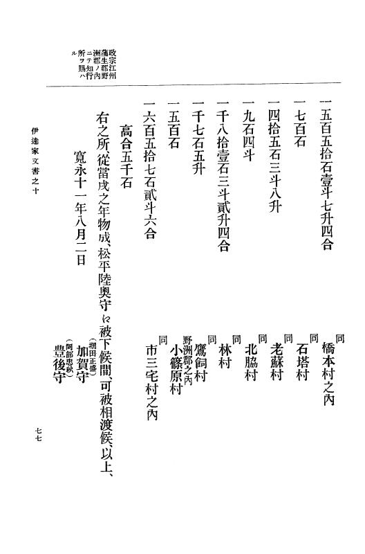 『大日本古文書』 伊達家文書 10 伊達家文書之十 p.77
