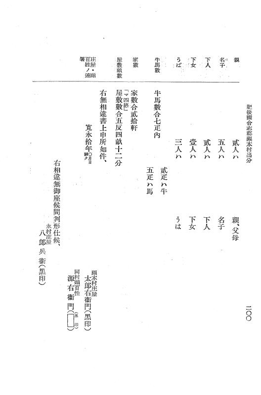 『大日本近世史料』 肥後藩人畜改帳 2 p.200