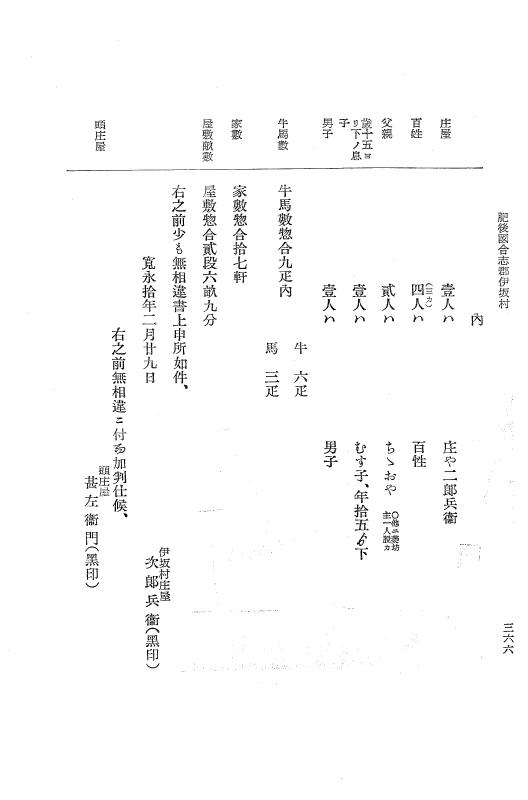 『大日本近世史料』 肥後藩人畜改帳 2 p.366