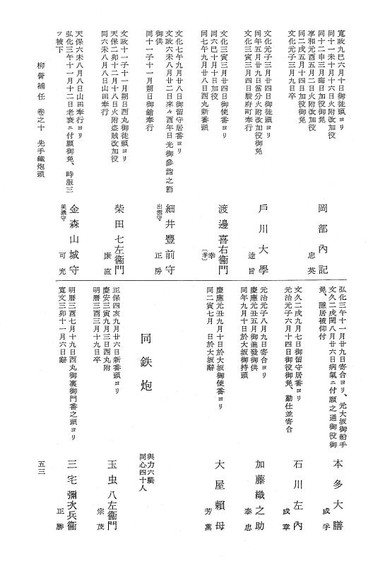 『大日本近世史料』 柳営補任 3 先手～大納言付小十人組頭 p.53