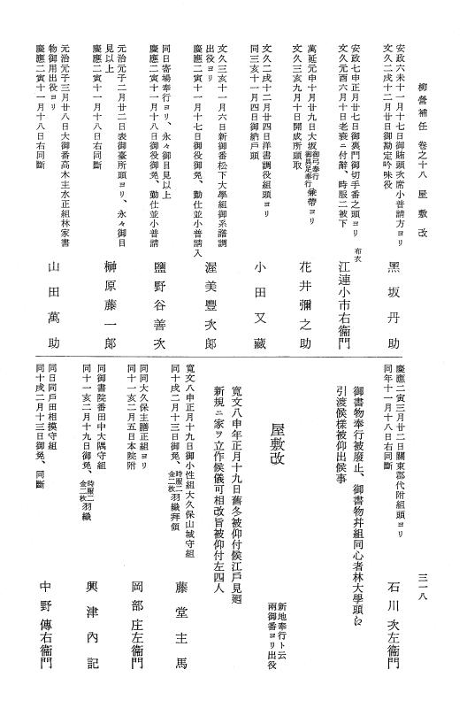『大日本近世史料』 柳営補任 4 綱吉御台様用人～道奉行 p.318