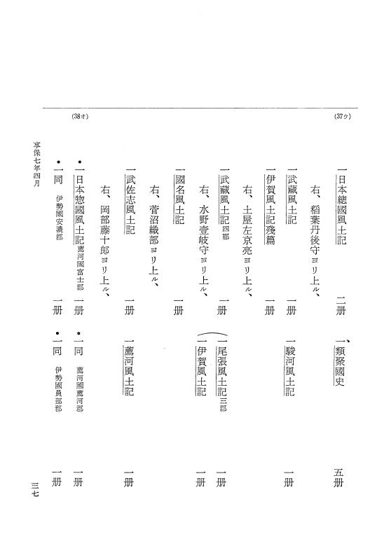 『大日本近世史料』 幕府書物方日記 4 享保７年～同８年 p.37