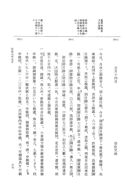 『大日本近世史料』 幕府書物方日記 4 享保７年～同８年 p.87